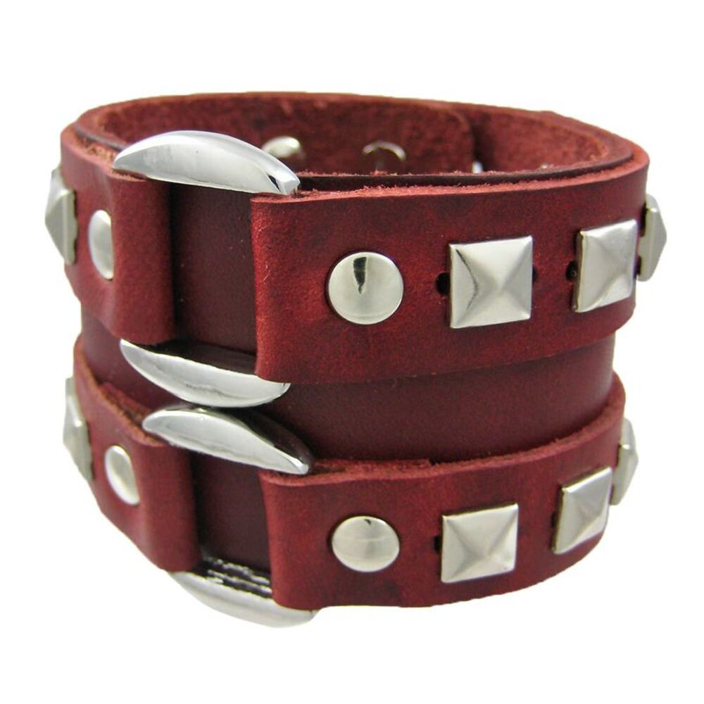 Brown Leather Double Chrome O Ring Wristband Bracelet